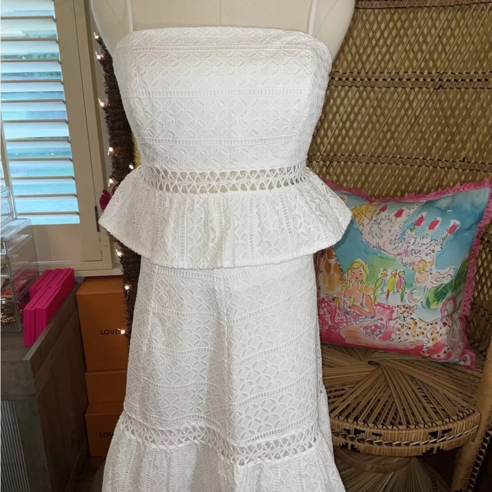Lilly Pulitzer NWT Jan Peplum Crop Top & Skirt Set White Eyelet $228 Size 6 - Picture 5 of 15